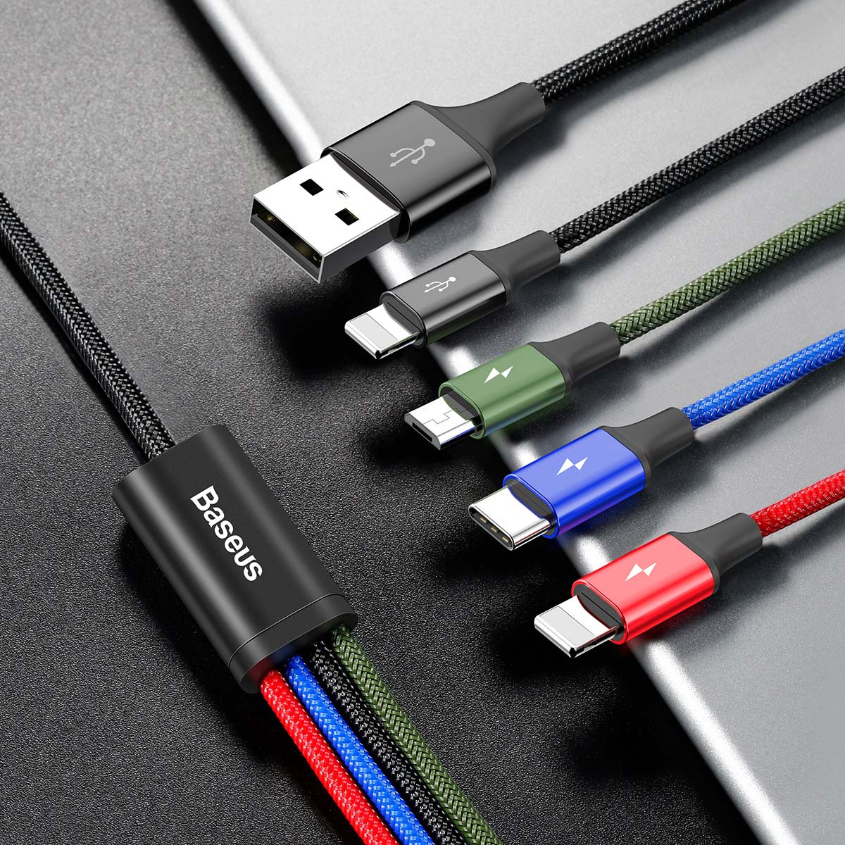 Baseus 4 in 1 Multi USB Charge & Sync Cable Lightning Type C Micro USB
